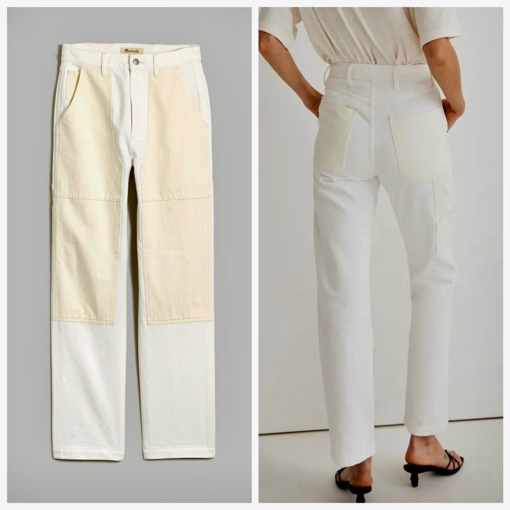 Madewell Jeans 90s Straight Leg White Denim Two Toned Workwear size 24